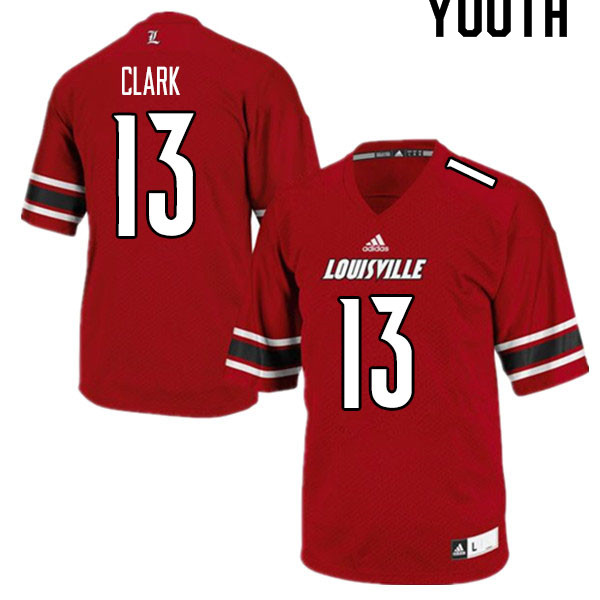 Youth #13 Kei'Trel Clark Louisville Cardinals College Football Jerseys Sale-Red - Click Image to Close